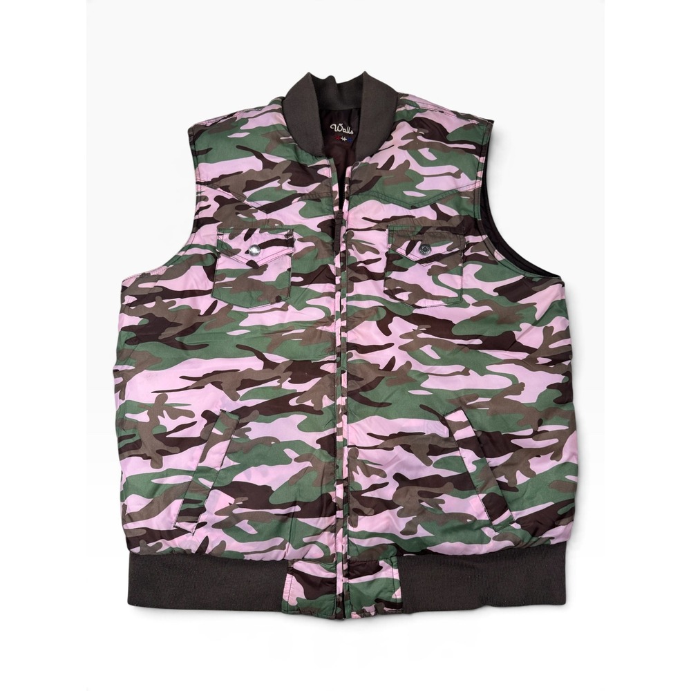 Walls Pink Camo reverse Full Vest Women Ribbed Trim Pockets Camouflage Outdoor L